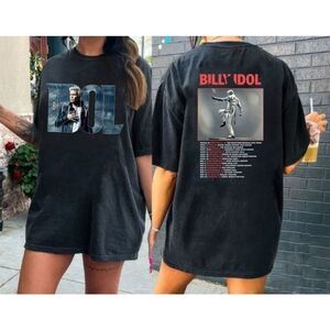 Billy Idol Live Tour 2023 2 Sided Classic Rock Concert Fan T-Shirt